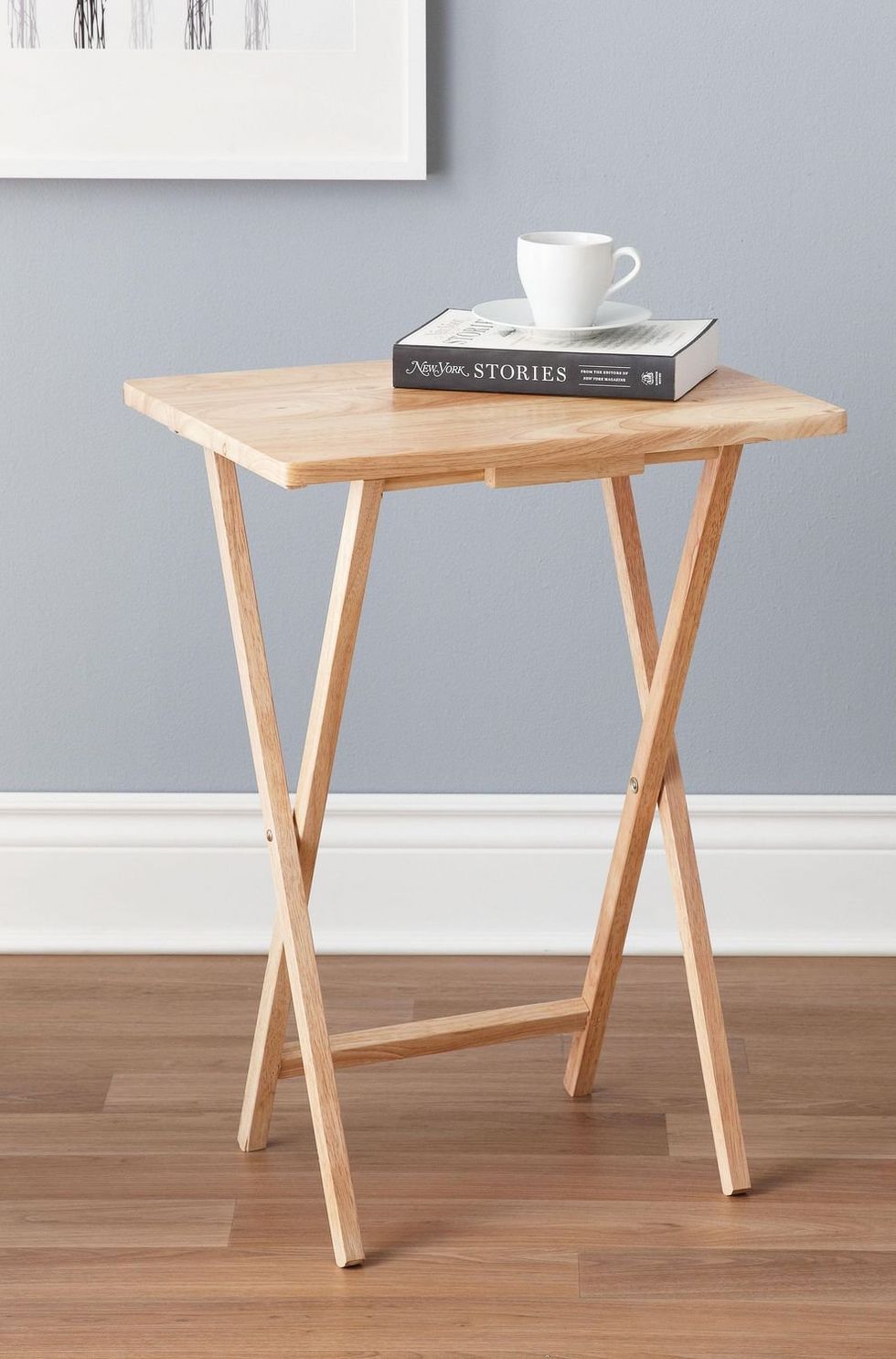 An image of the natural-finished TV tray table.