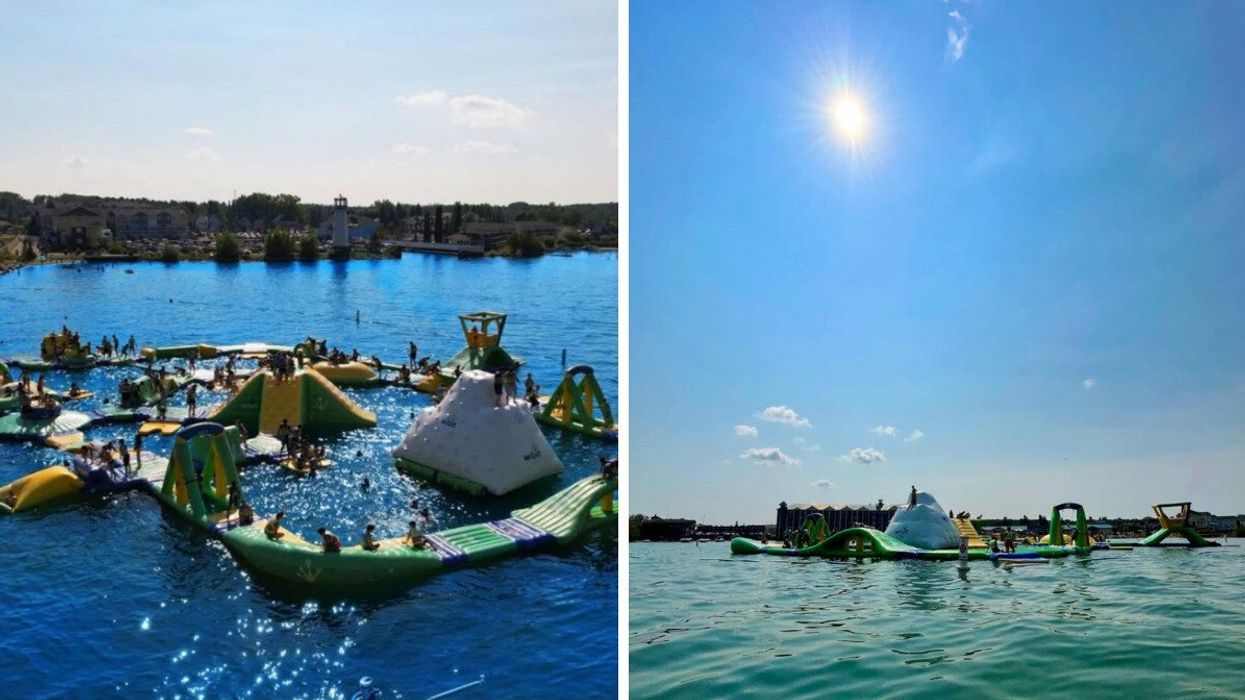 An inflatable water park.