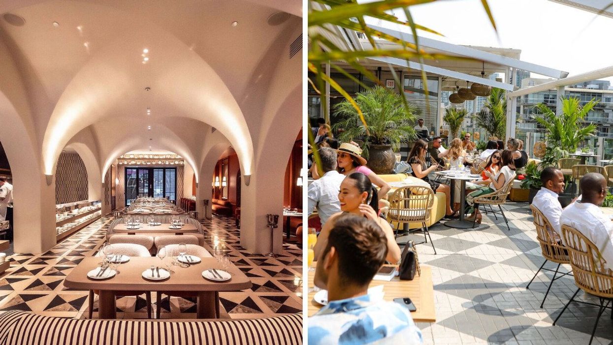 An interior of a restaurant. A restaurant patio.
