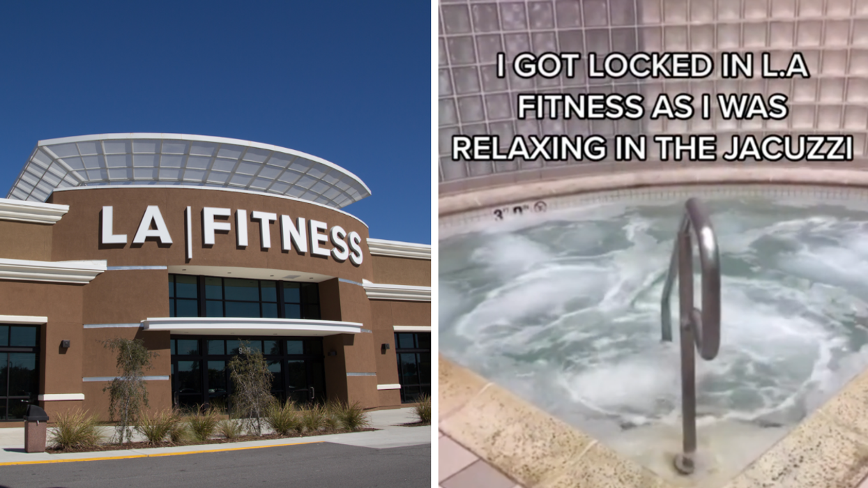 An LA Fitness. Right: The TikTok in the Jacuzzi.