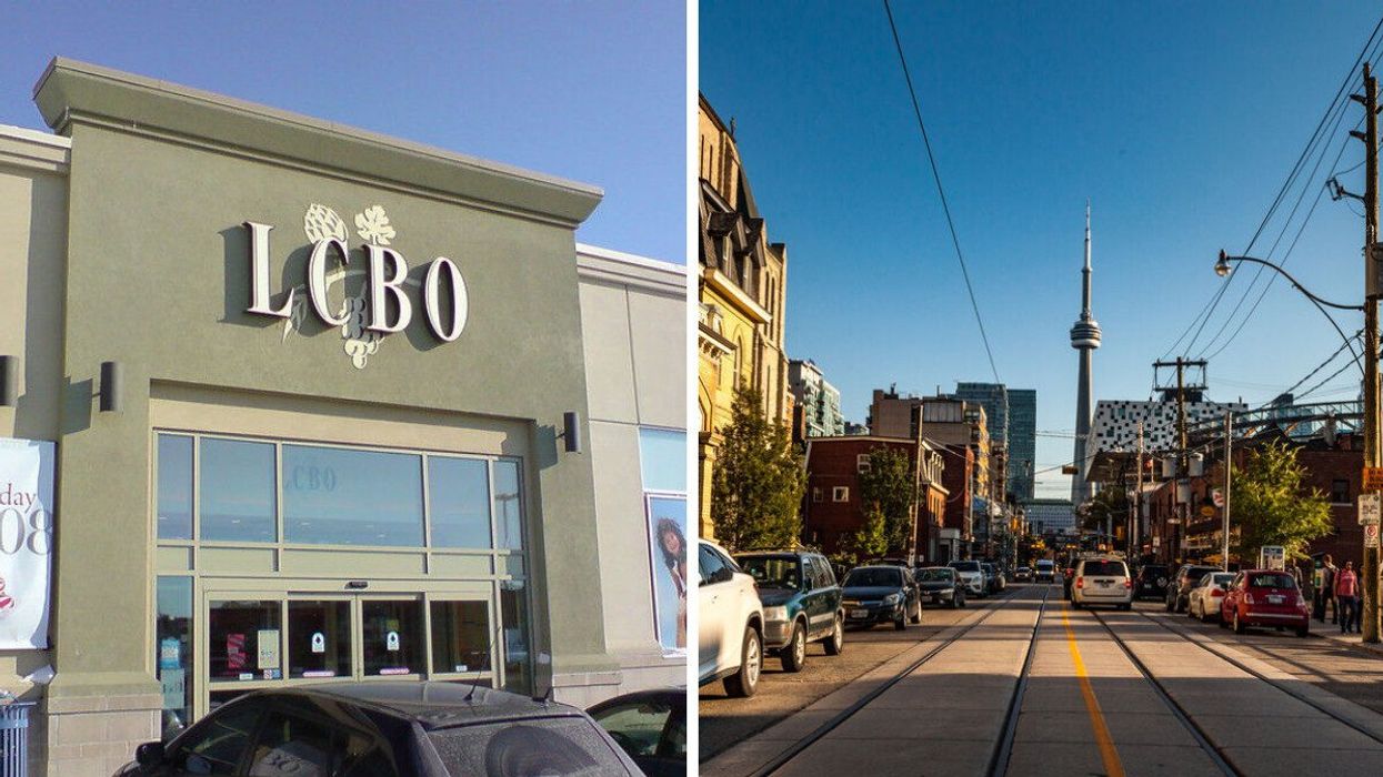 An LCBO in Ontario. Right: Streets of Toronto.