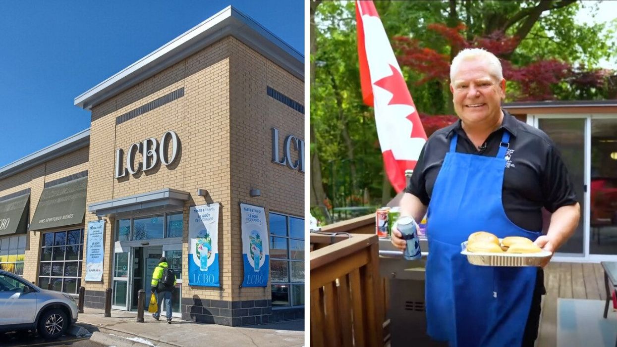 An LCBO store. Right: Premier Doug Ford.