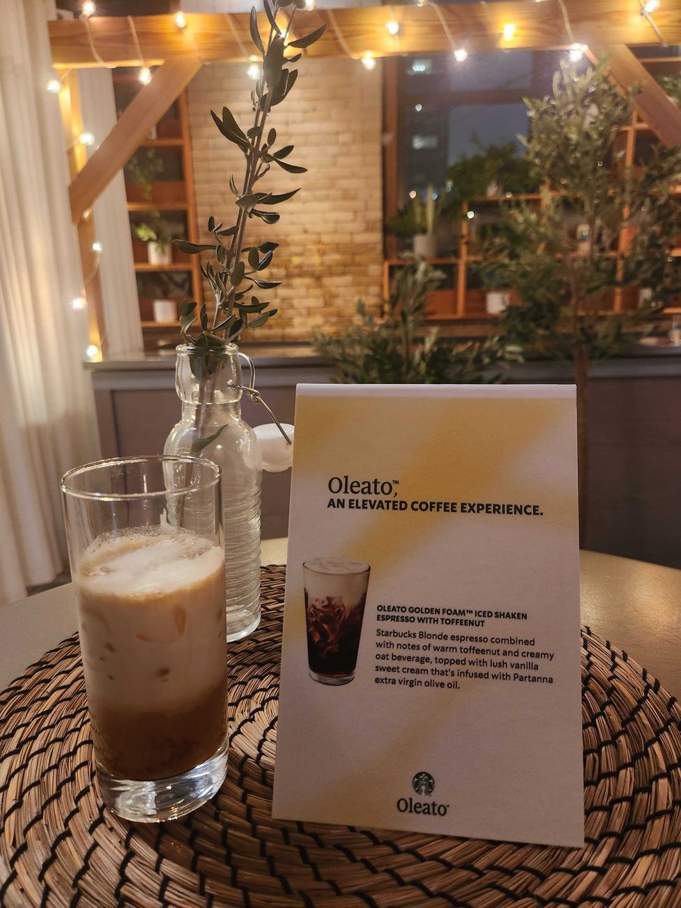 An Oleato Golden Foam Iced Shaken Espresso with Toffeenut.