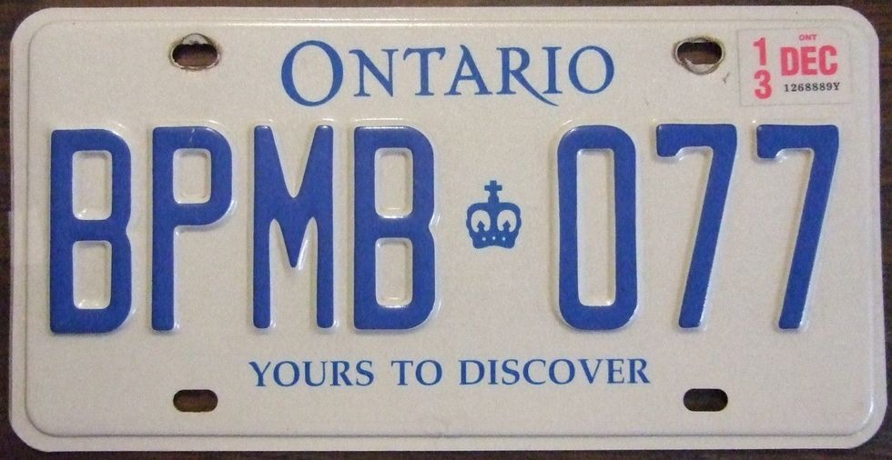 An Ontario licence plate.