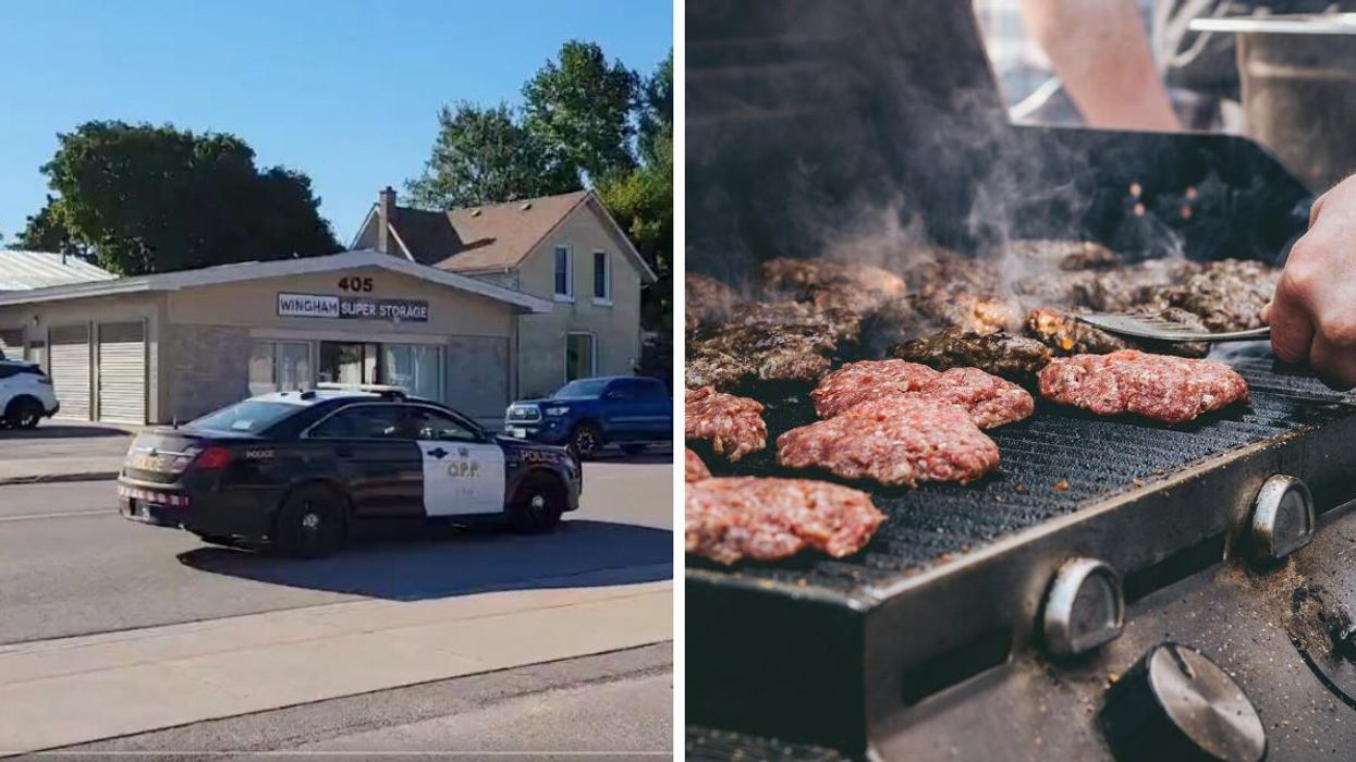 An OPP cruiser. Right: Burgers being grilled.
