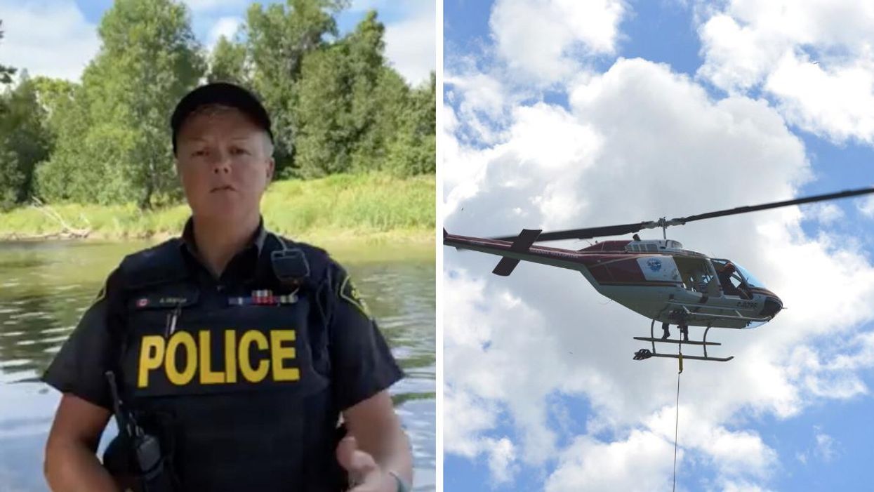 An OPP officer on scene. Right: A rescue helicopter.