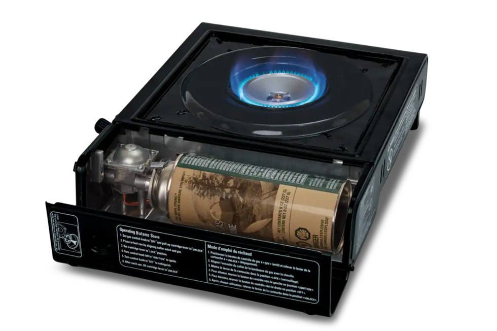 An Outbound butane camping stove.