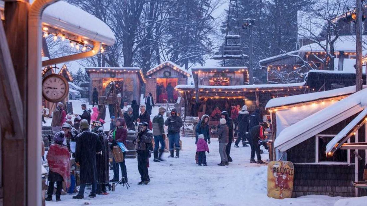An outdoor Christmas market.