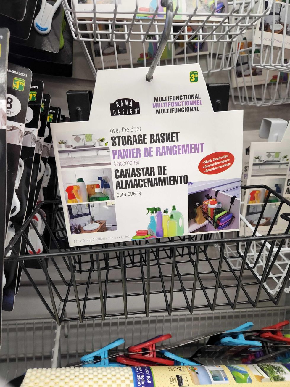 An over-the-door storage organizer.