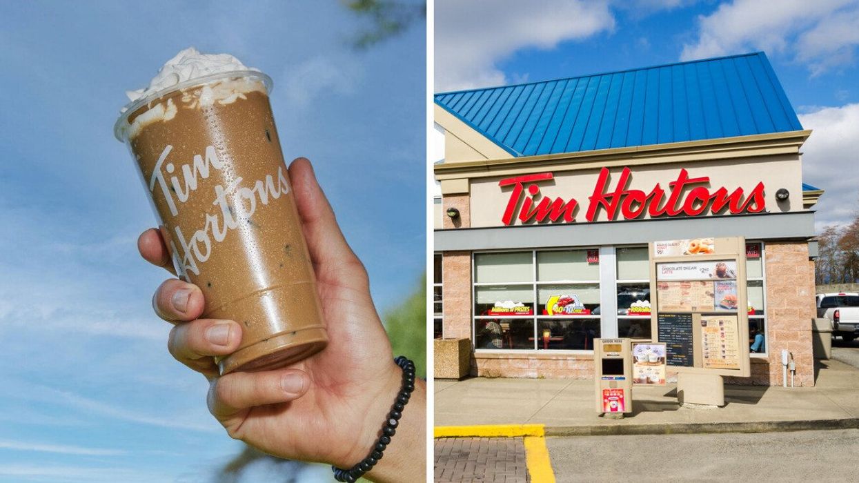 An Tim Hortons Ice Capp. Right: A Tim Horton's location in Ontario