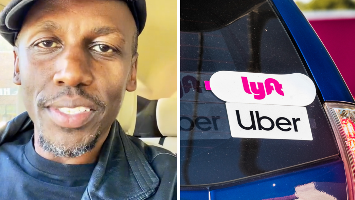 An Uber driver in Washington D.C. Right: An Uber/Lyft car.