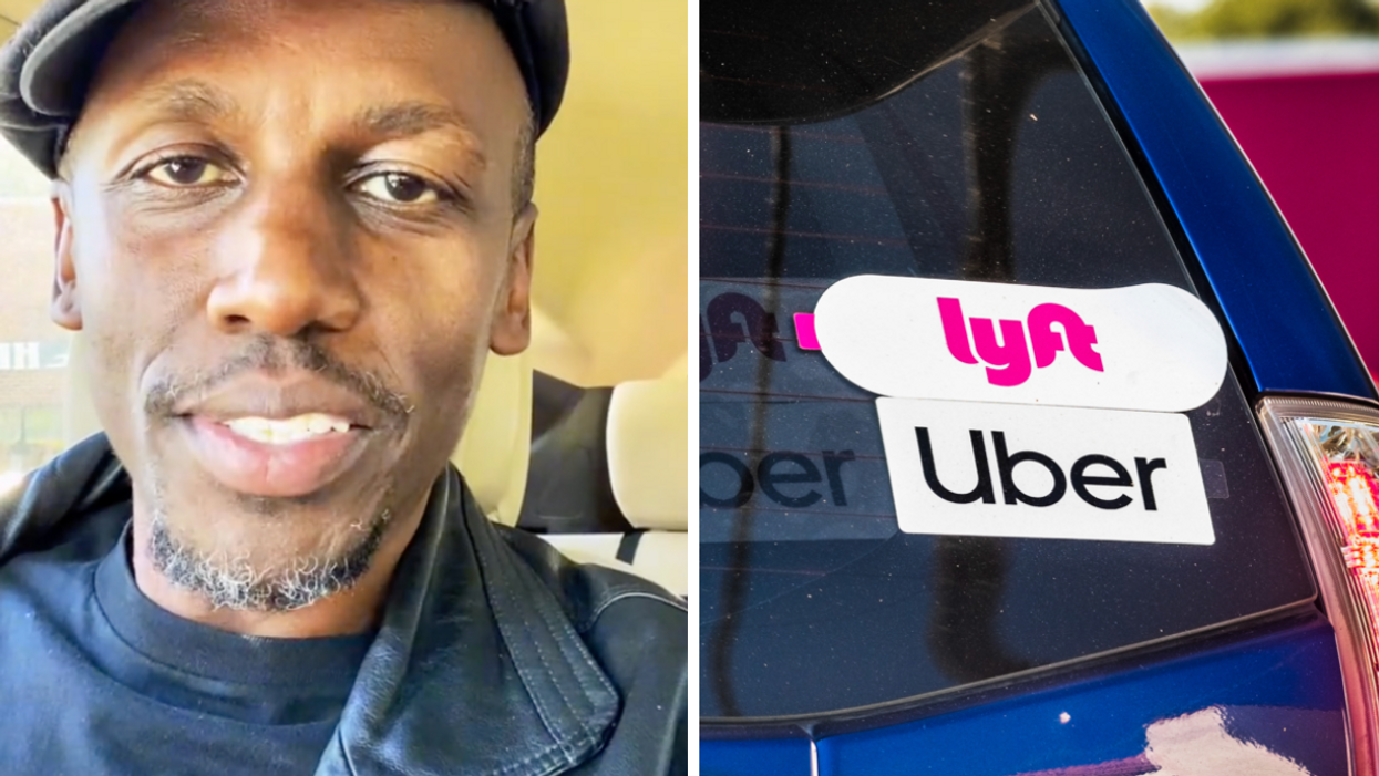 An Uber driver in Washington D.C. Right: An Uber/Lyft car.