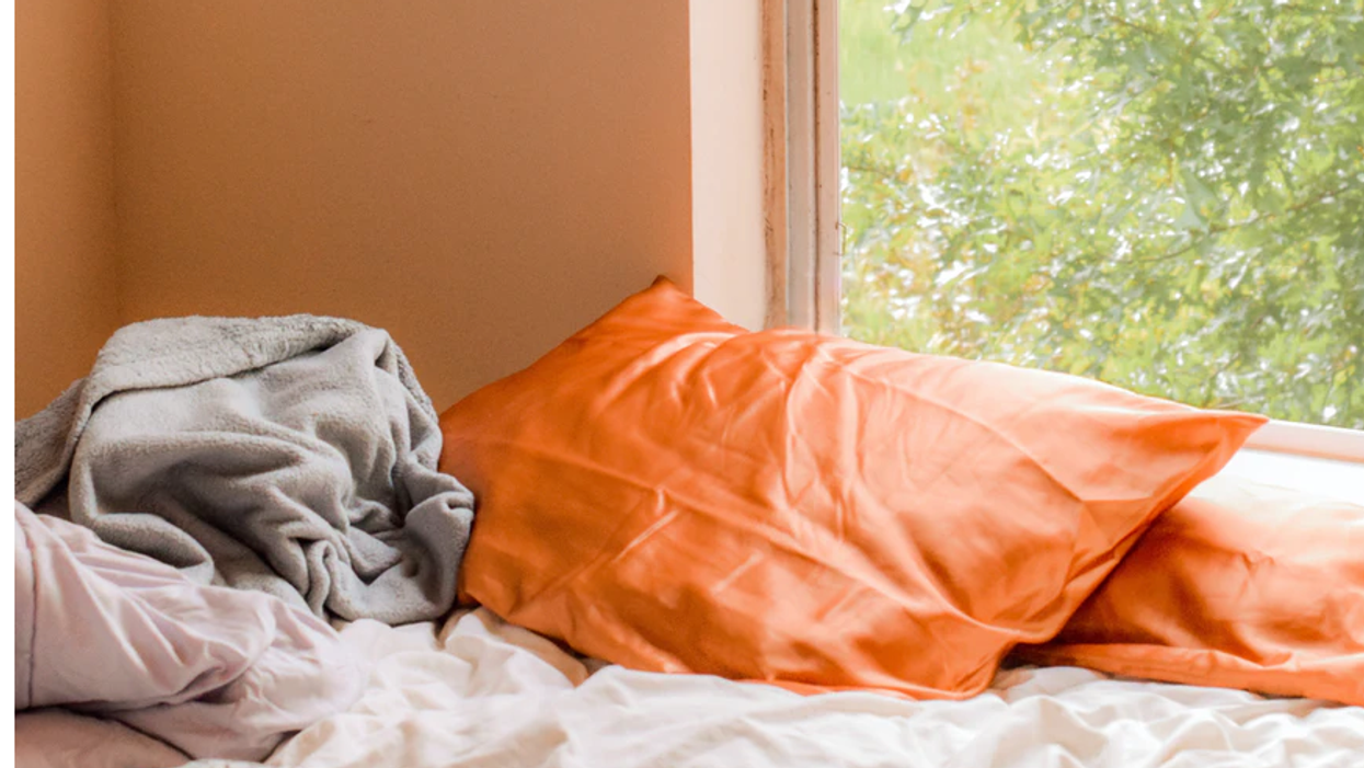 An unmade bed.