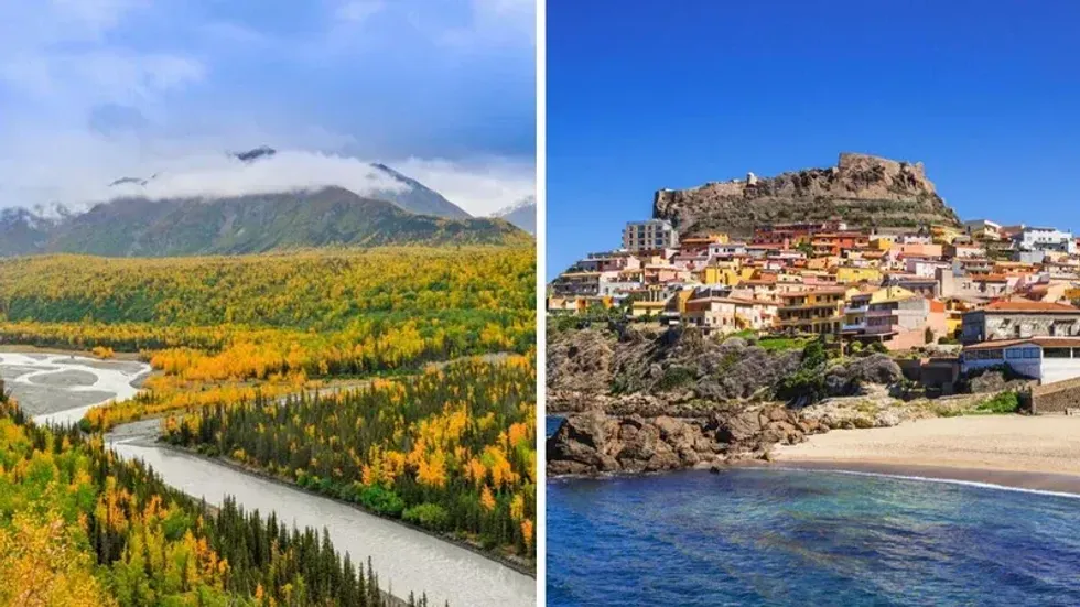 Anchorage, Alaska. Right: Castelsardo in Sardinia, Italy.
