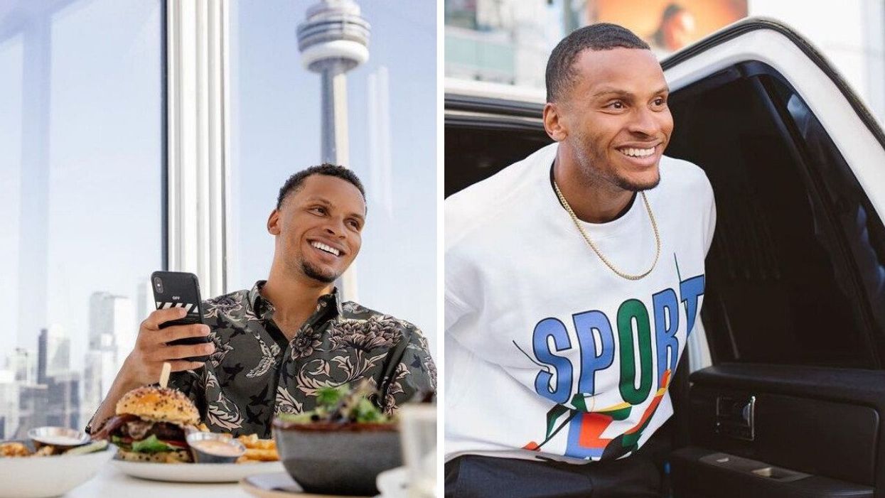 Andre De Grasse at a restaurant in Toronto. Right: Andre De Grasse.