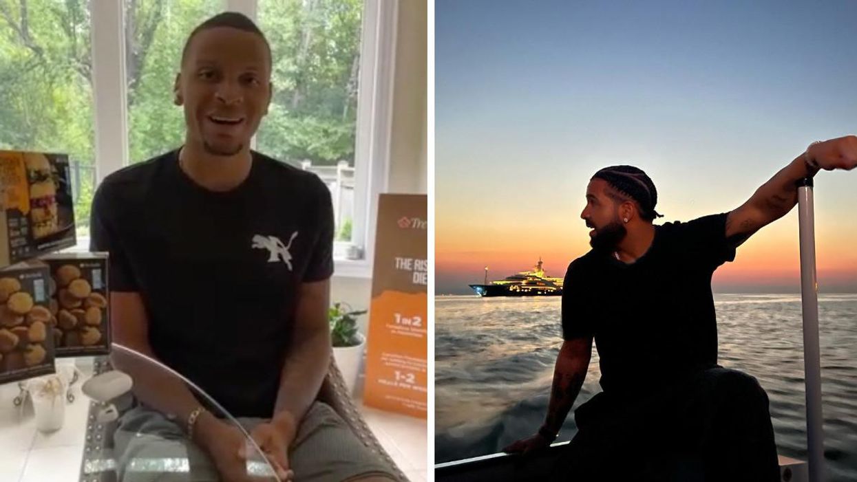 Andre De Grasse. Right: Drake.