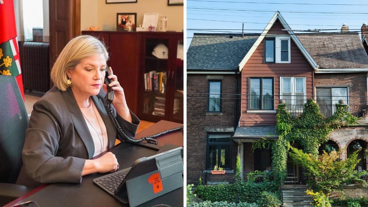 Andrea Horwath on the phone. Right: A home in Toronto.