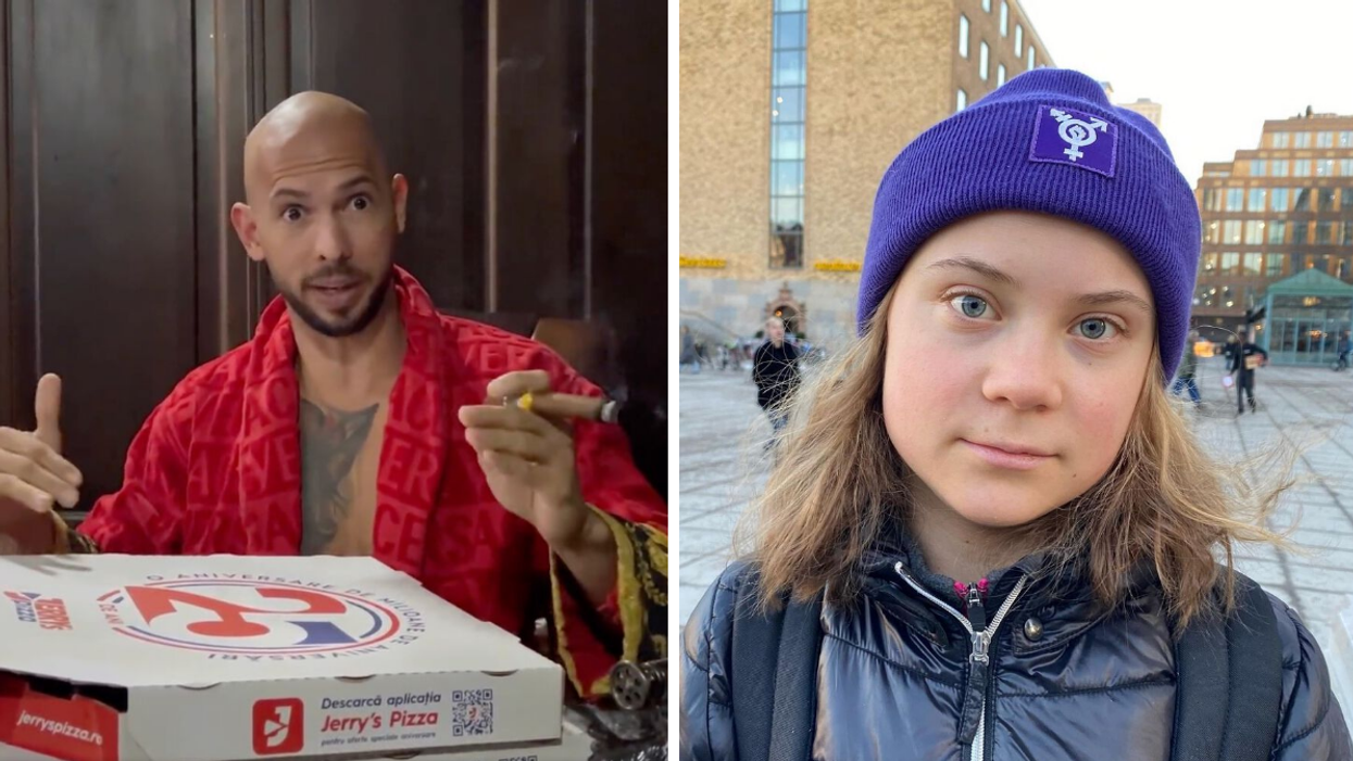Andrew Tate. Right: Greta Thunberg.