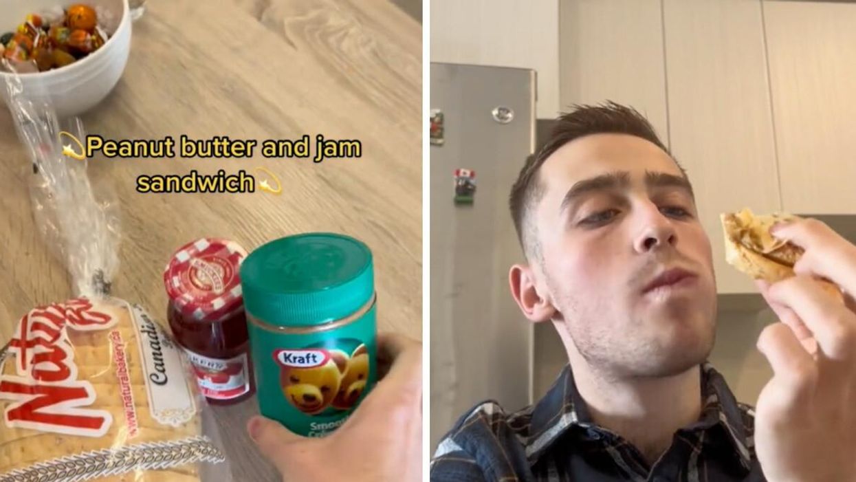 Andrian Makhnachov makes a peanut butter and jam sandwich. Right: Andrian Makhnachov.