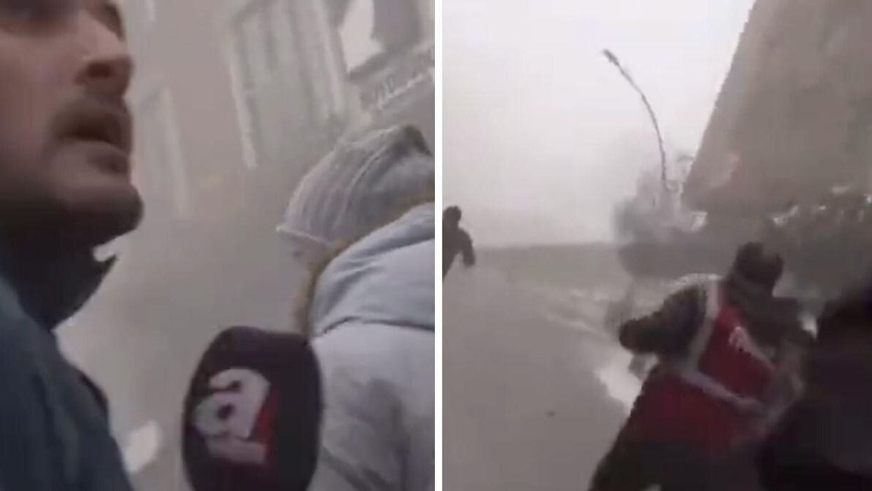 ANews reporter Yuksel Akalan during an earthquake in Maltaya, Turkey.