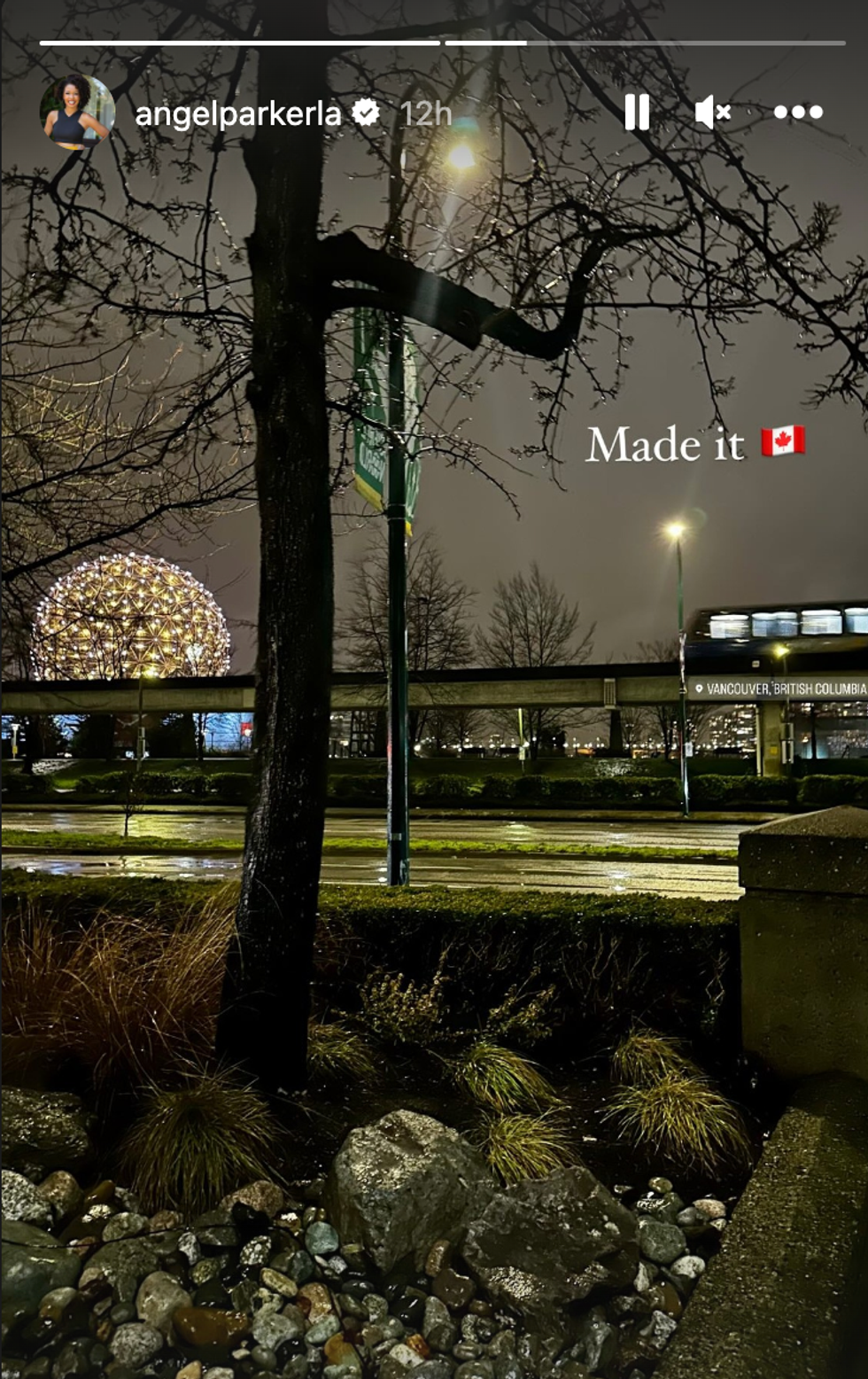 Angel Parker's Instagram story on January 9 showing a view of downtown Vancouver.