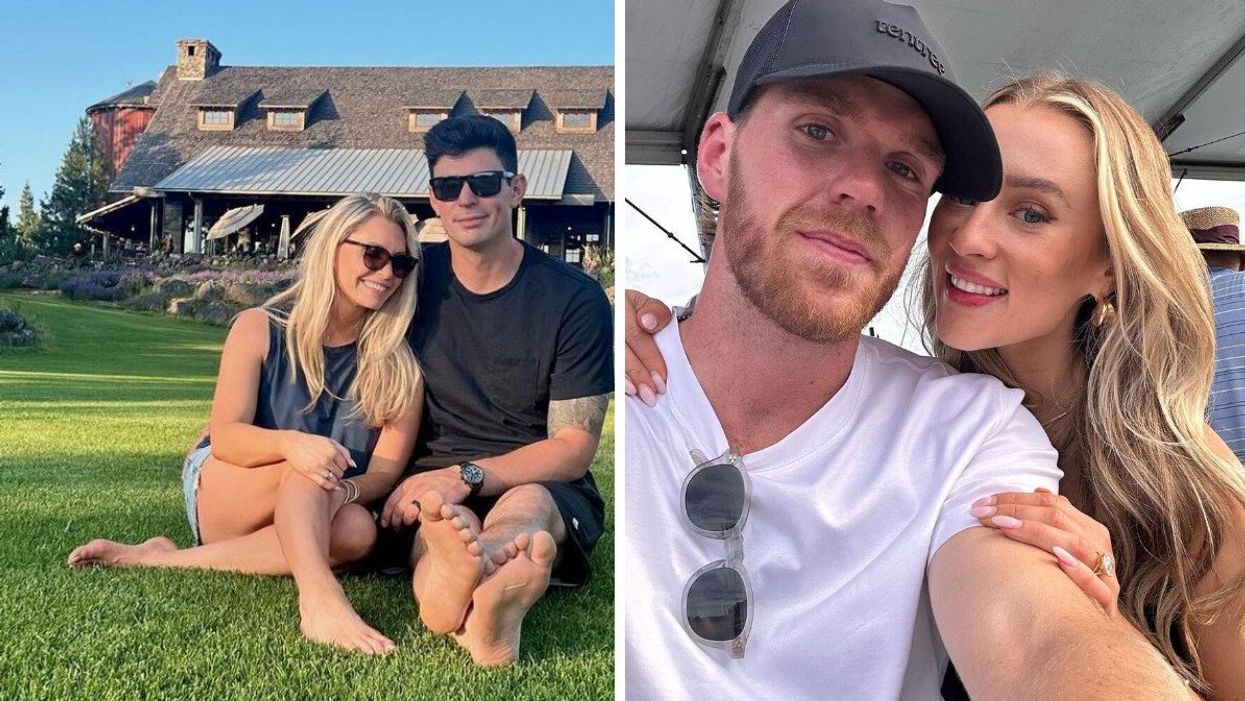 Angela and Carey Price. Right: Connor McDavid and Lauren Kyle.
