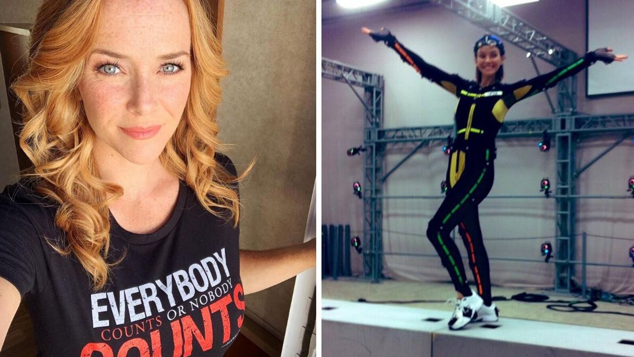 Annie Wersching. Right: Annie Wersching performing for The Last Of Us.