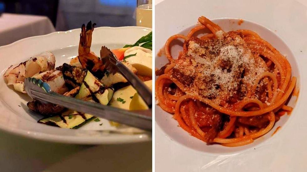 Antipasto gordonia. Right: L'amatriciana.