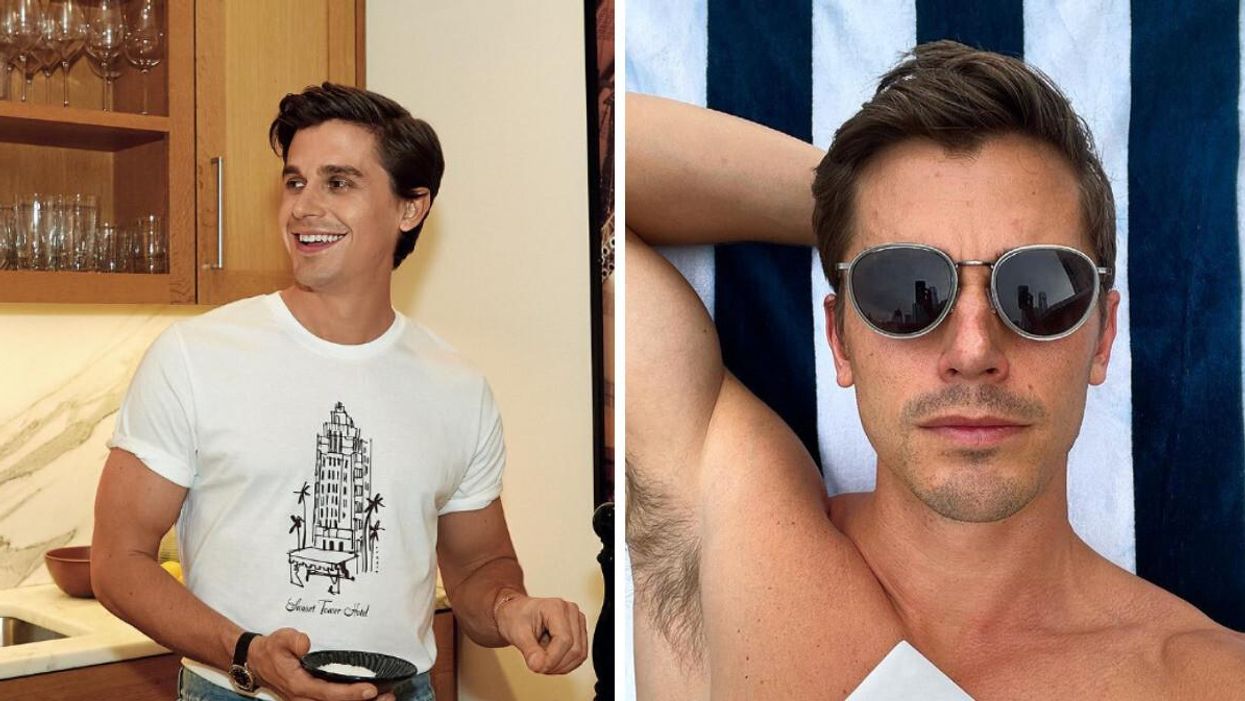 Antoni Porowski in the kitchen. Right: Antoni Porowski taking a selfie.