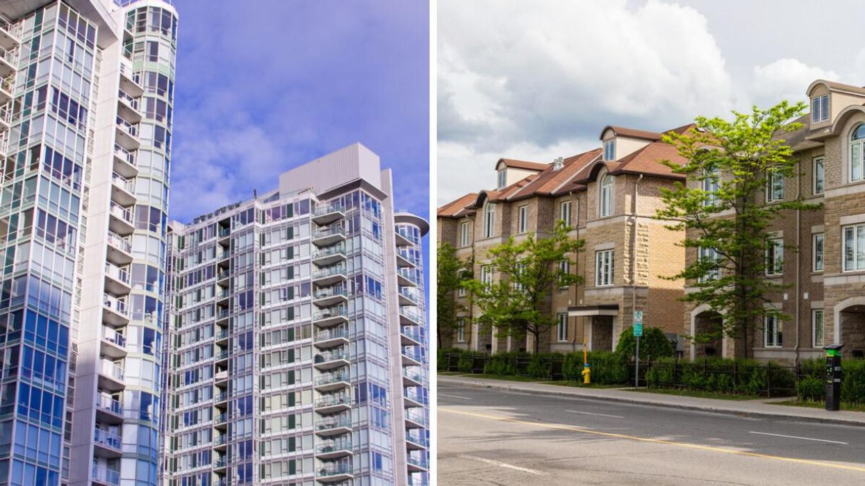 Apartment buildings in Vancouver. Right: A row of houses in Ottawa.