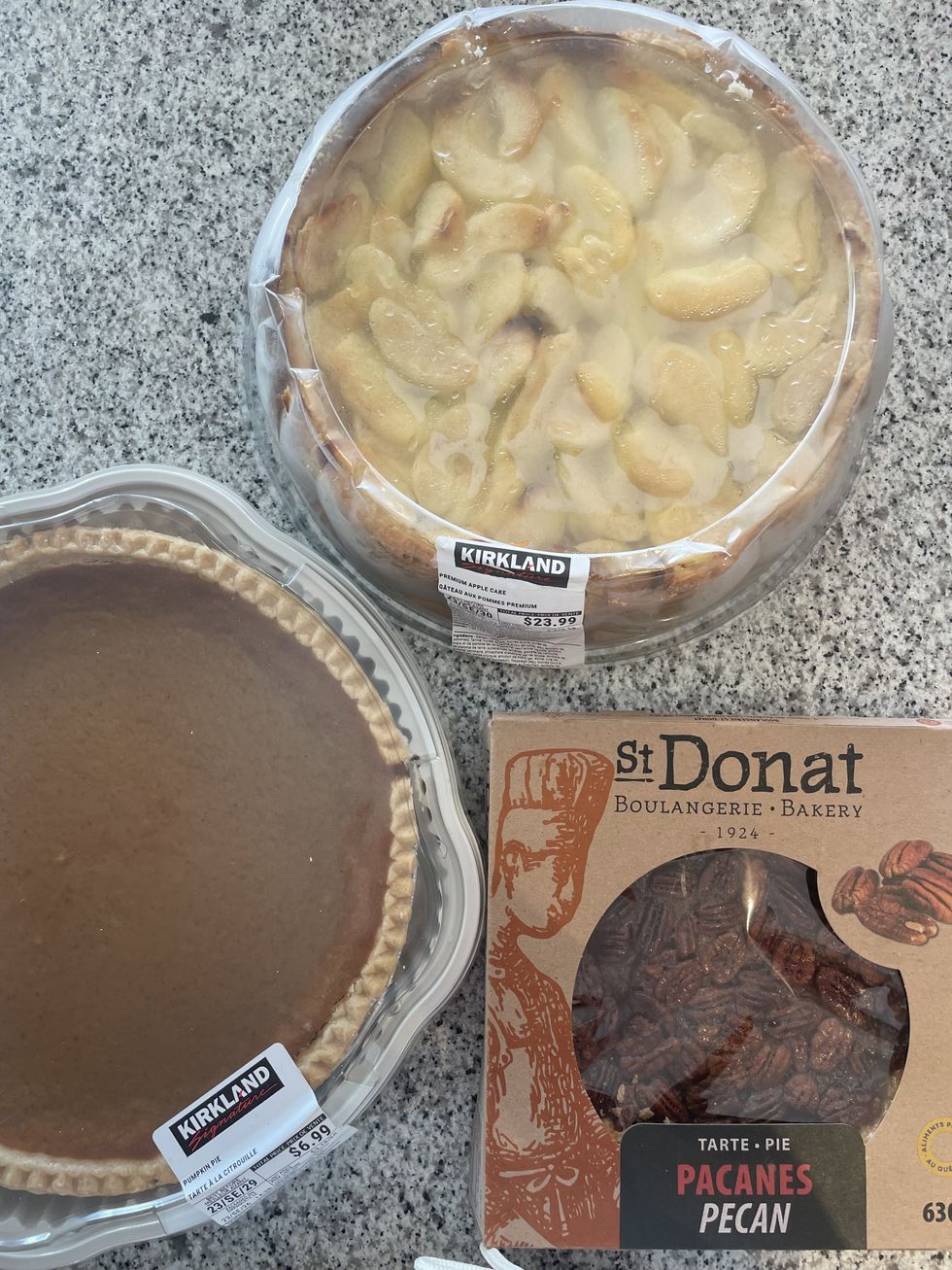 Apple, pumpkin and pecan pies from Costco.