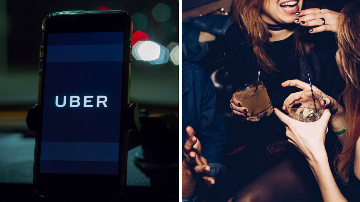 Application Uber. Droite : Femmes avec un verre à la main.