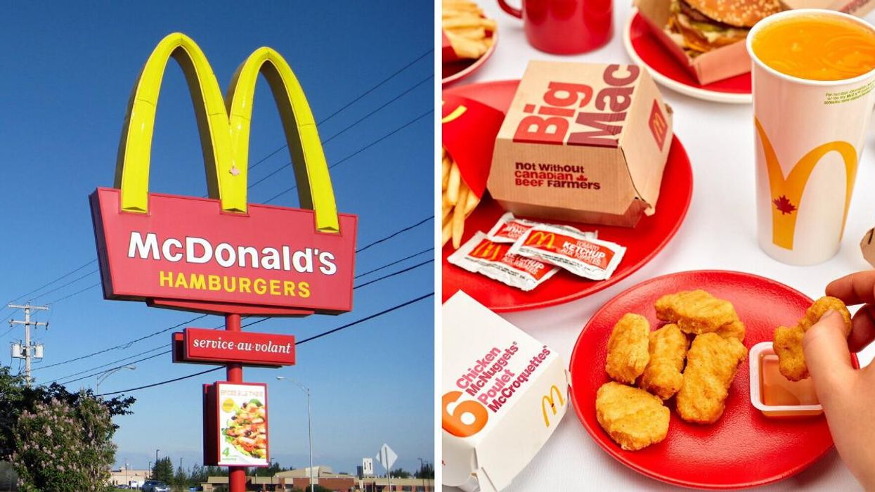 Arche McDonald's. Droite : Repas McDonald's.