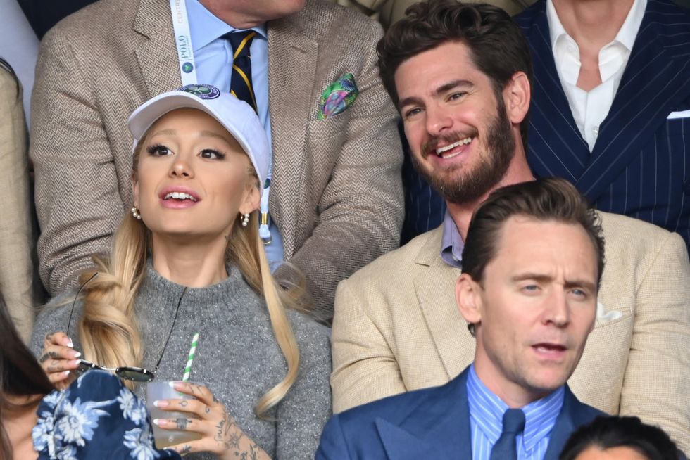 Ariana Grande and Andrew Garfield at Wimbledon on July 16, 2023.