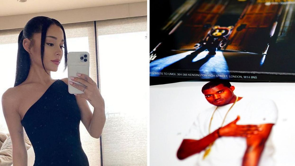 Ariana Grande. Right: A Kanye West album.