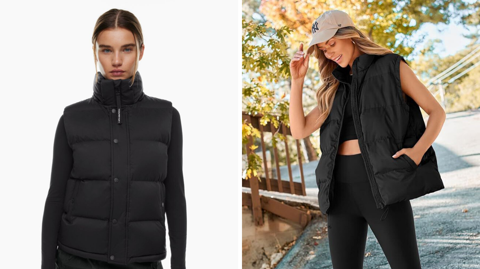Aritzia's Super Puff Vest. Right: A puffer vest from Amazon.