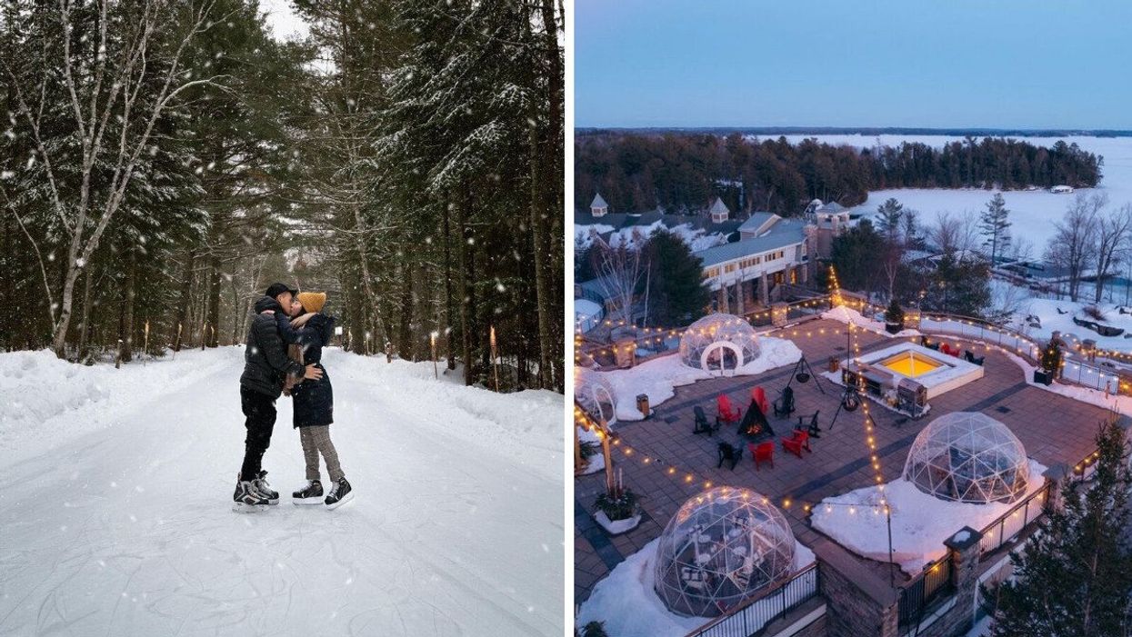 Arrowhead Provincial Park skating trail in Muskoka. Right: Marriott in Muskoka.