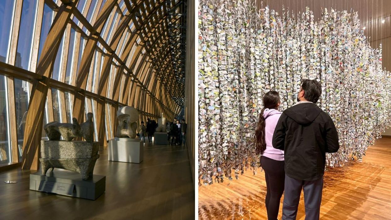 Art Gallery of Ontario. Right: Two people at the Aga Khan Museum.