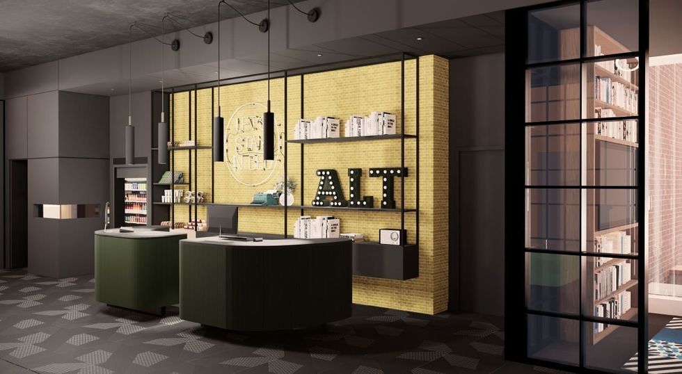 Artist's rendering of the new Alt Hotel Calgary University District lobby.
