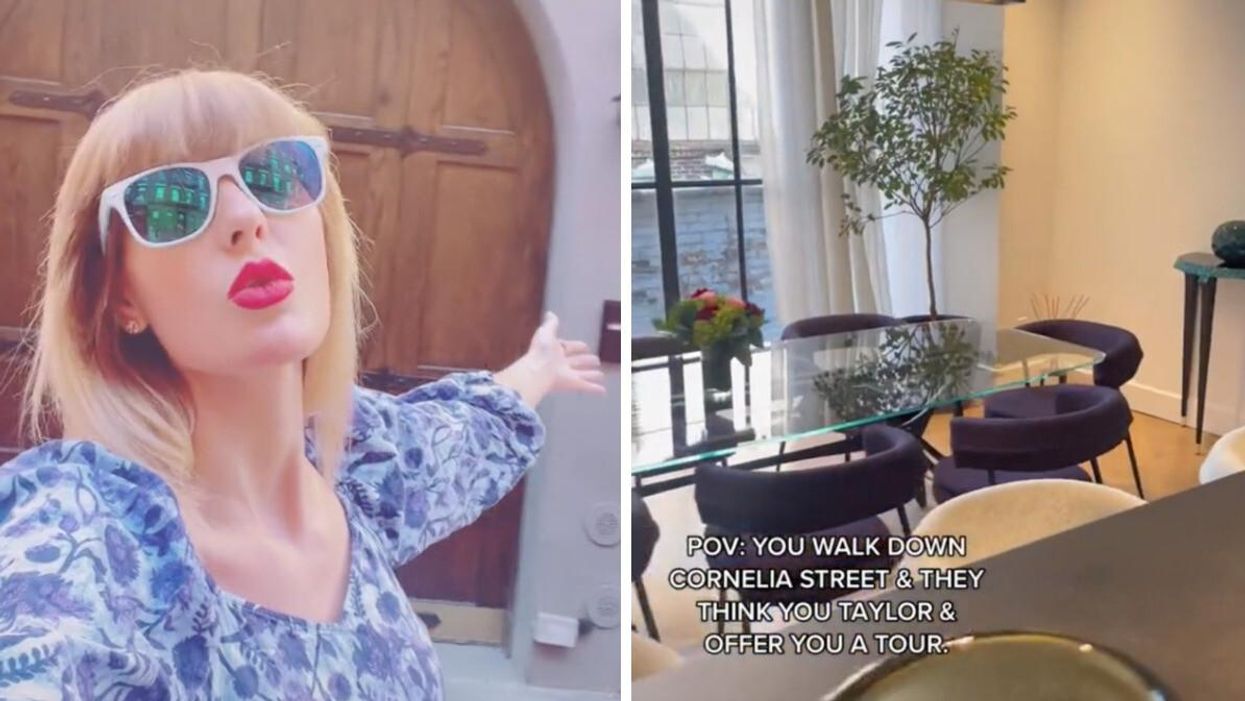 Ashley Leechin. Right: Ashley Leechin goes for a tour of Taylor Swift's former apartment.