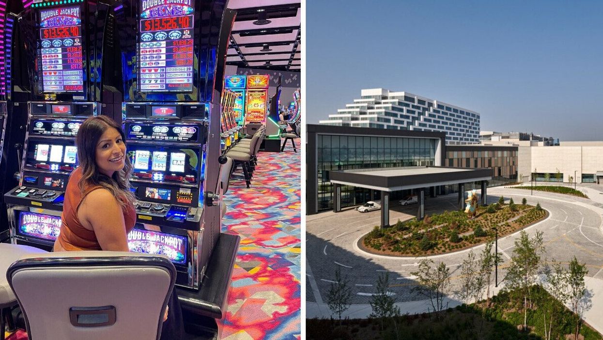 Ashna Bharkhada at the Great Canadian Casino Resort Toronto. Right: The exterior of the casino.