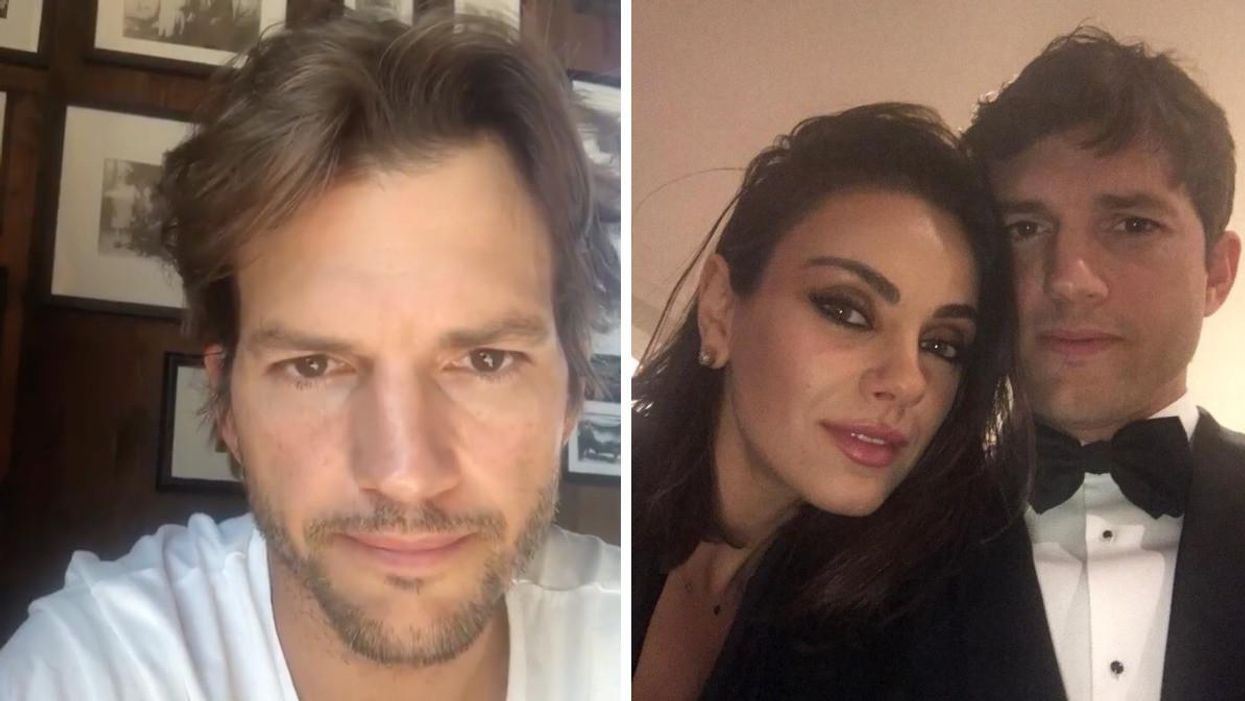 Ashton Kutcher. Right: Ashton Kutcher and his wife Mila Kunis.