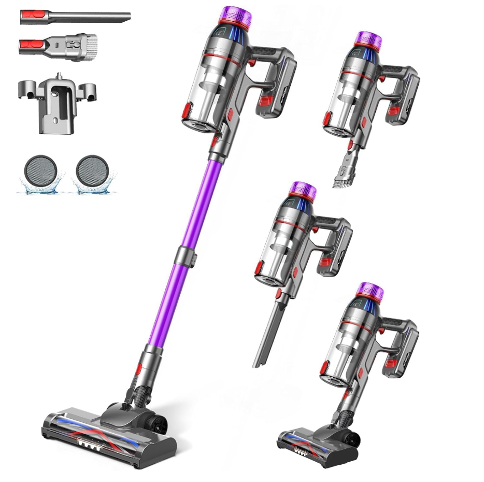 Aspirateur balai sans fil \u2013 550 W, autonomie 55 minutes, brosse anti-n\u0153uds.