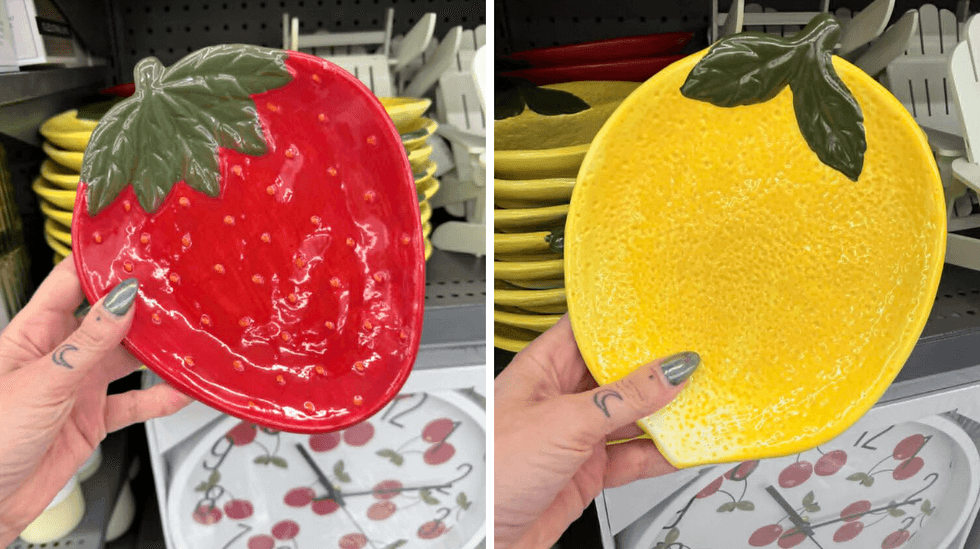 Assiette en forme de fraise ou de citron en vente au Tigre G\u00e9ant pour 6 $.