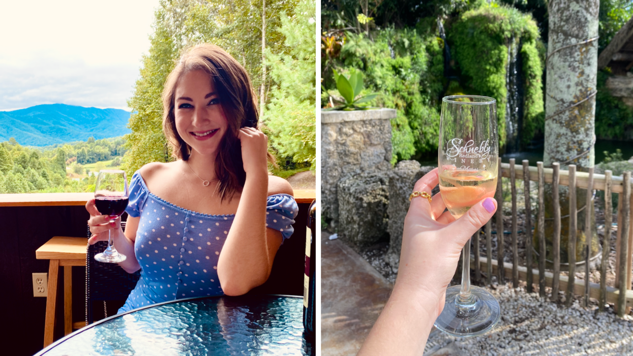 Associate Editor, Jenna Kelley, at a North Carolina winery. Right: A champagne flute at a Miami winery.