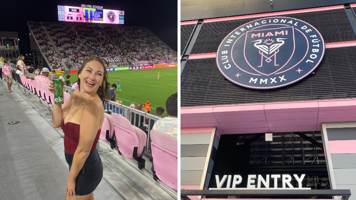 Associate Editor, Jenna Kelley, at the Inter Miami soccer game. Right: VIP Entry at the Inter Miami soccer game.