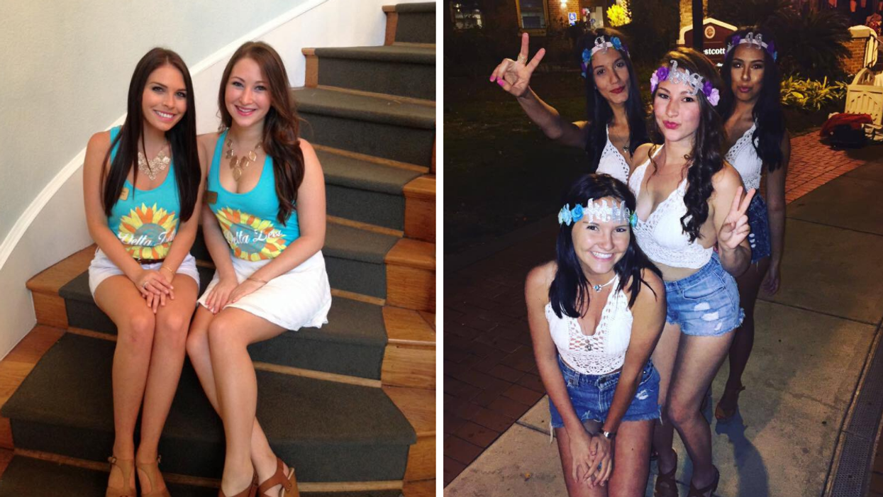 Associate editor Jenna Kelley during sorority rush. Right: Associate editor Jenna Kelley with her "sorority family."