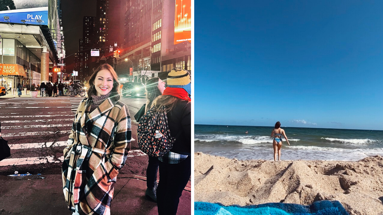 Associate Editor Jenna Kelley in New York City. Right: Associate Editor Jenna Kelley in Florida.