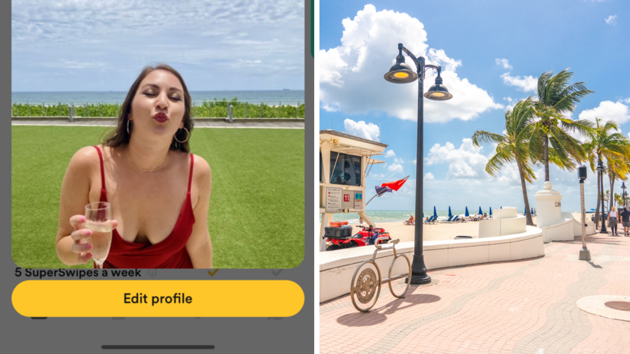 Associate Editor, Jenna Kelley, on Bumble BFF. Right: Florida beach.