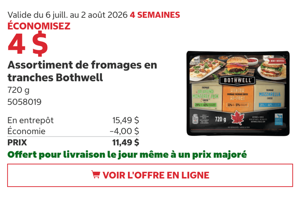 Assortiment de fromages en tranches Bothwell en rabais au Costco.